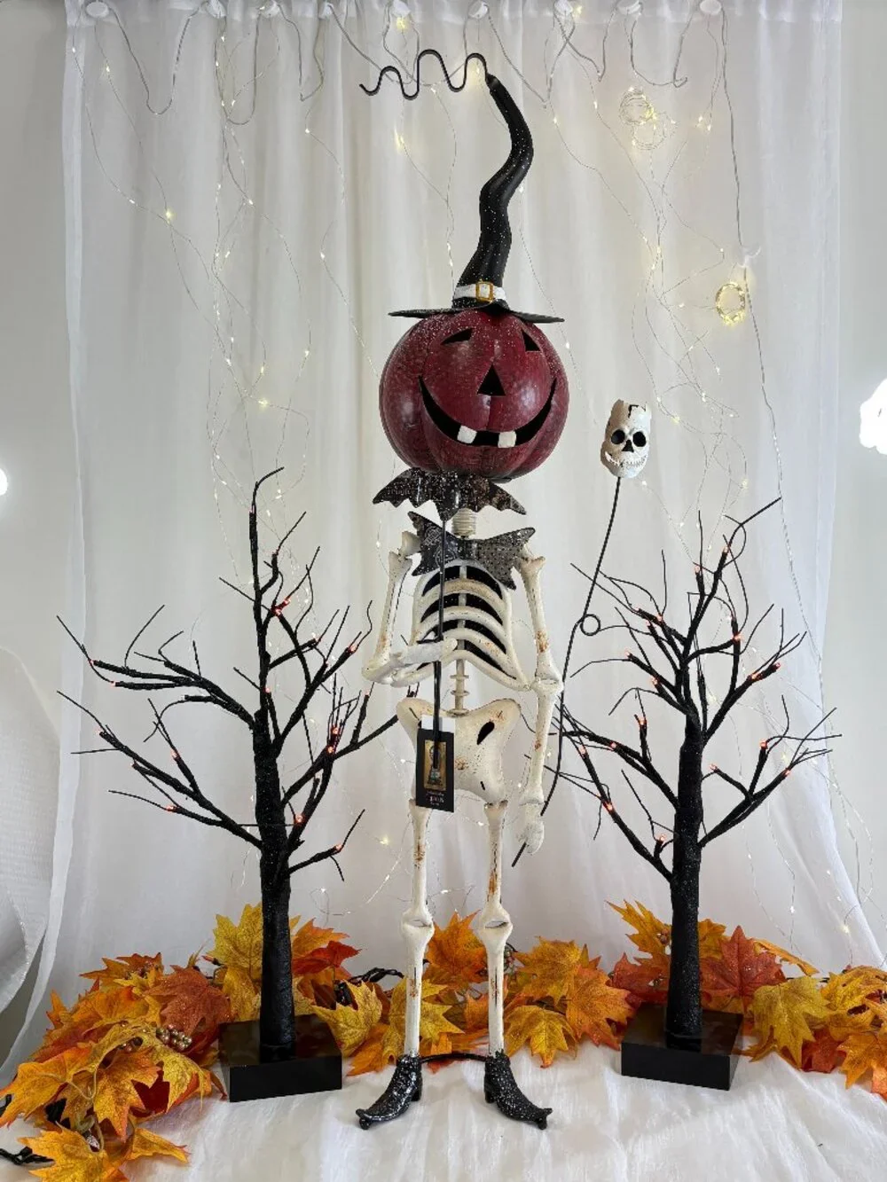 Cynthia Rowley Halloween Pumpkin Head Metal Skeleton Figurine Statue 40